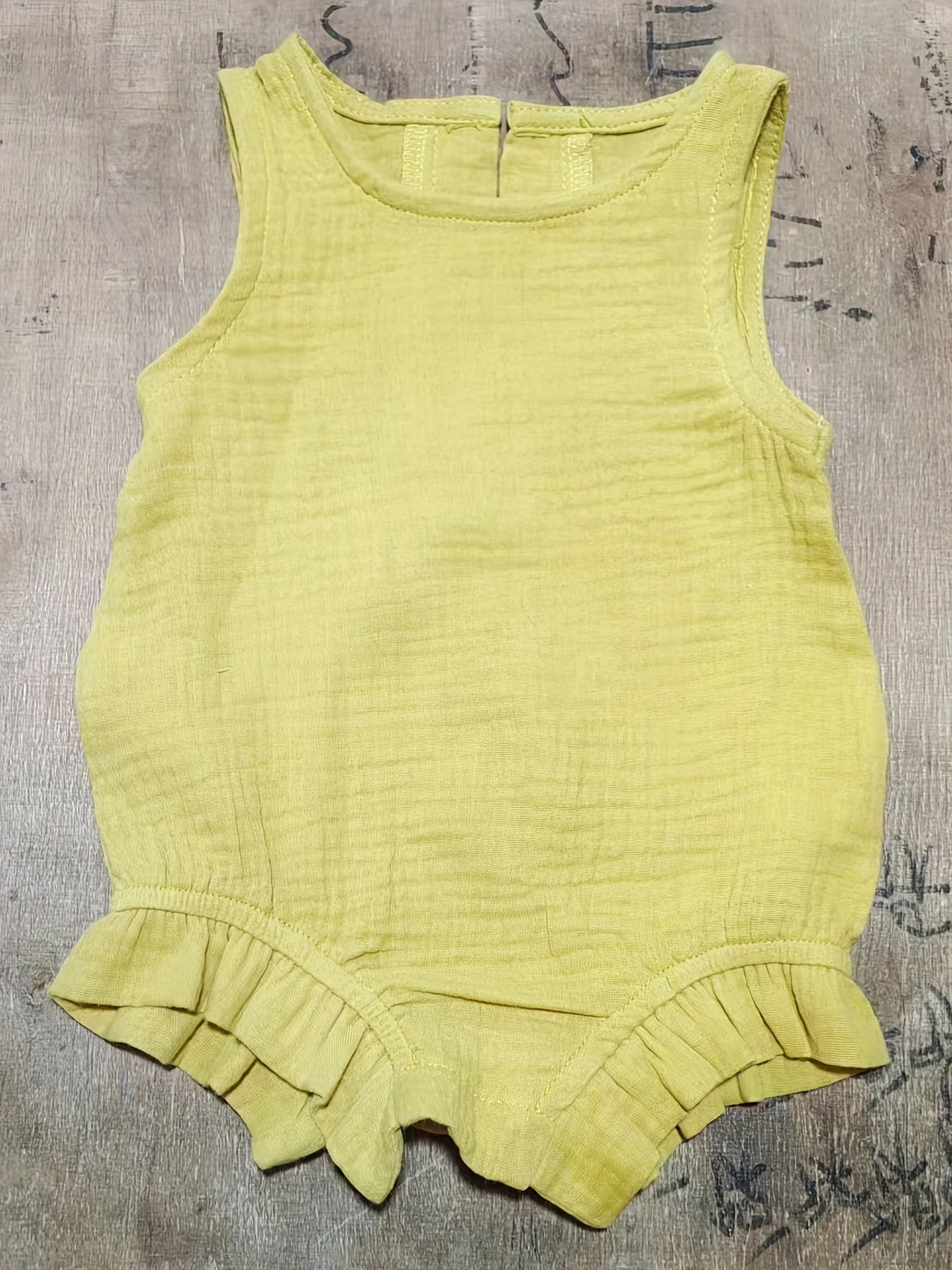 Baby Girls Plain Ruffle Trim Sleeveless Onesie Summer Clothes