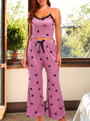Heart Print Pajama Set Cami Top & Pants