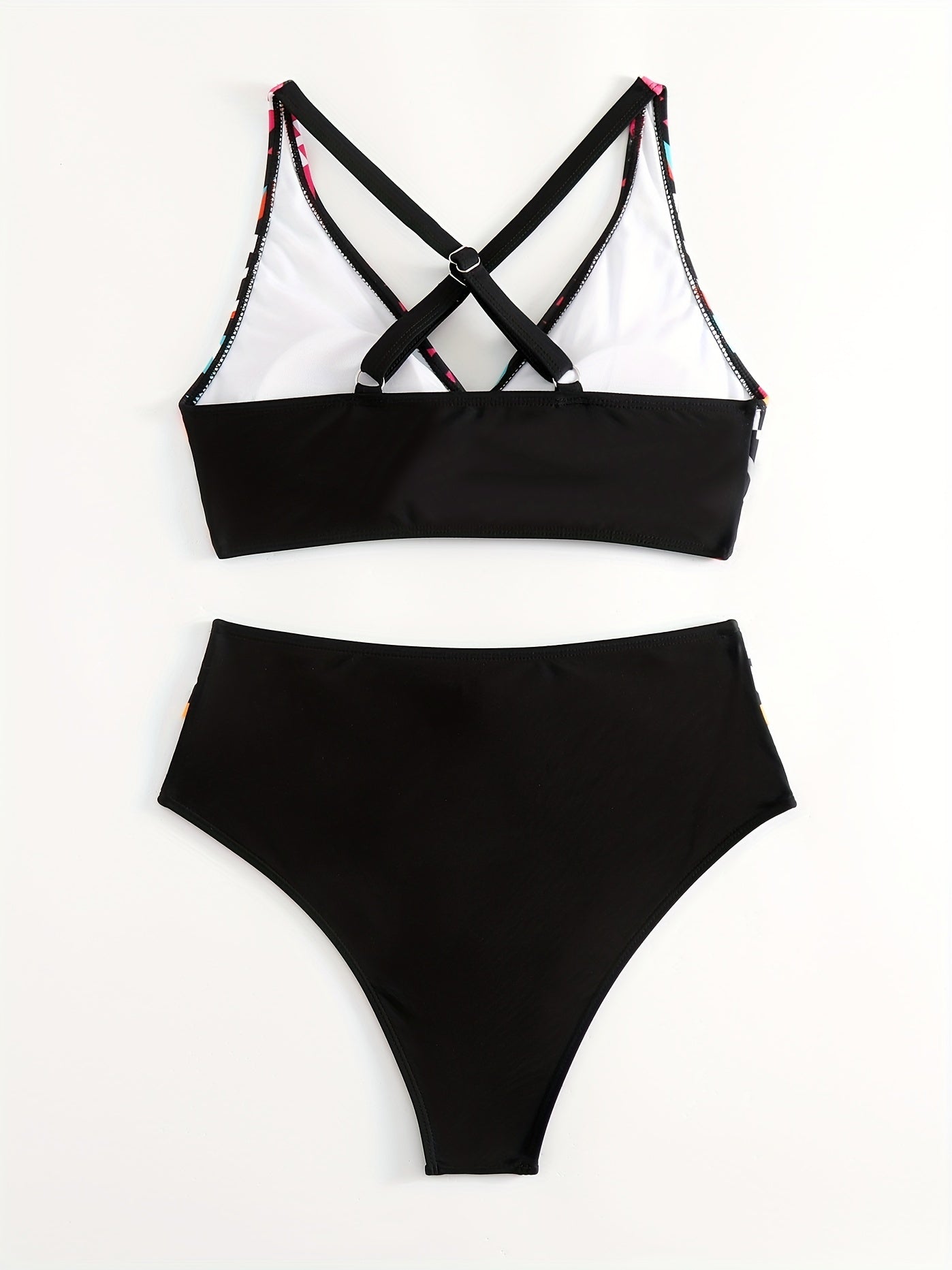 Geometric Print Twist 2 Piece Set Bikini Cross Back High Waist Swimsuit