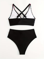 Geometric Print Twist 2 Piece Set Bikini Cross Back High Waist Swimsuit