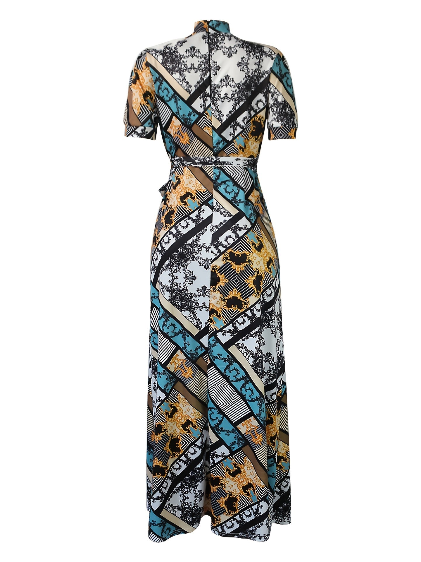 Graphic Print Mock Neck Cut Out Sleeve Maxi Dress Plus Size