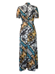 Graphic Print Mock Neck Cut Out Sleeve Maxi Dress Plus Size