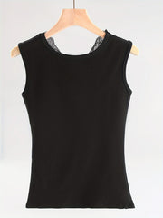 Lace Thermal V-Neck Top, Sleeveless