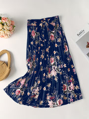 Vintage Floral Print Skirts Pleated Tie Waist Daily Skirts Women's Clothing