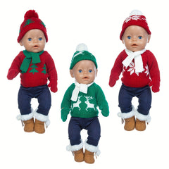 Christmas Sweater Set for 17" Dolls with Hats, Scarves & Gloves