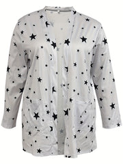 Star Print Open Front Cardigan