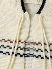 Geometric Print Hooded Drawstring Cardigan