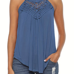 Halter Top Guipure Lace Panel Casual Sleeveless Summer Women's Top