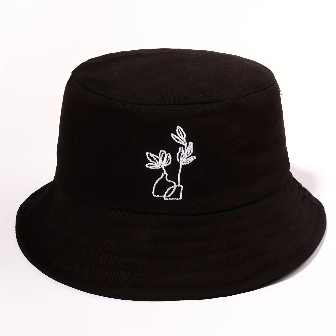 Grass Embroidery Fisherman Cap Casual Bucket Hat Unisex Lightweight Basin Hats