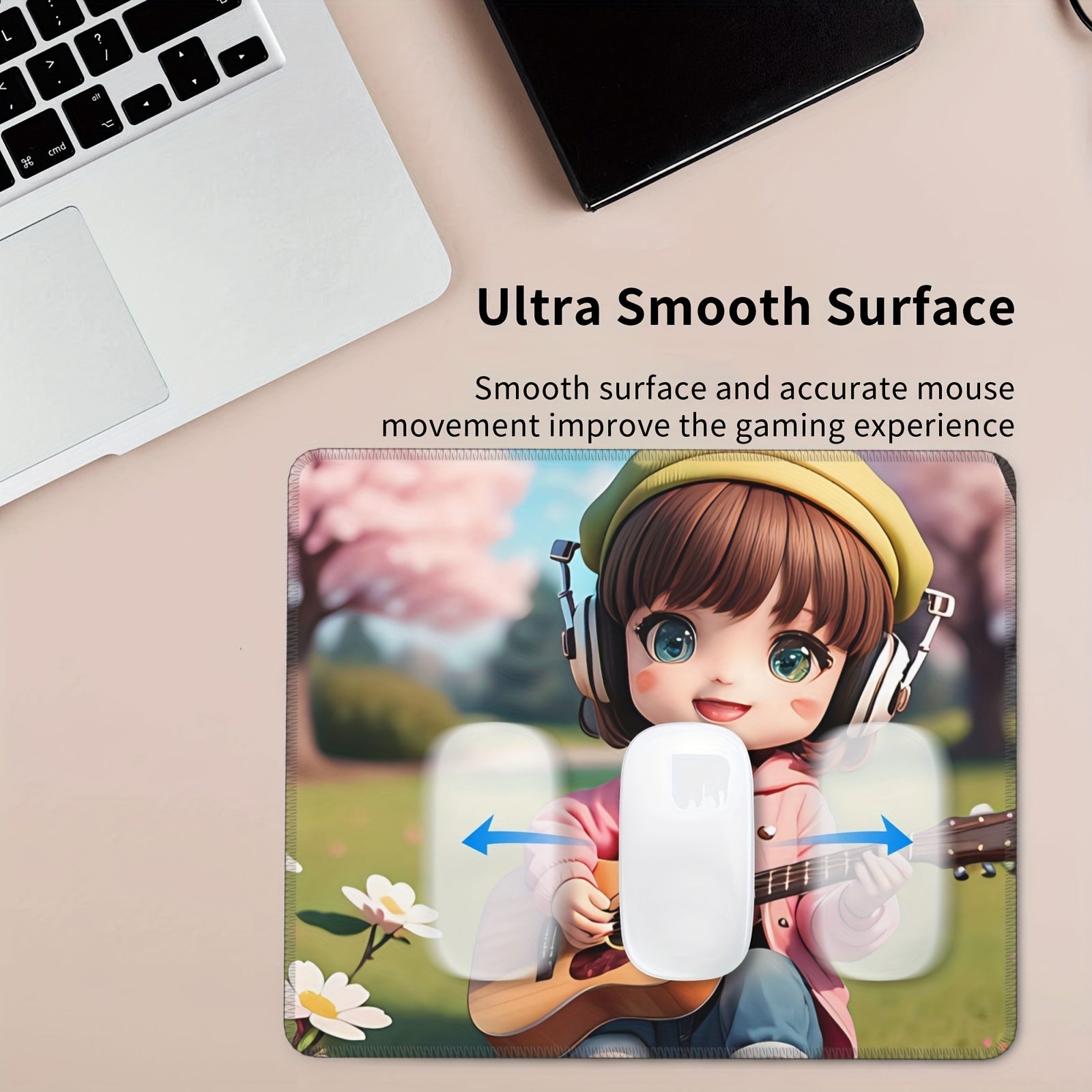 Guitar Girl Pattern Mouse Pad 24x20cm Non-slip Rubber Stitched Edge