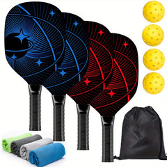1pc Pickleball Paddles Set with 4 Wooden Paddles, 4 Balls, 4 Cooling Towels, Bag