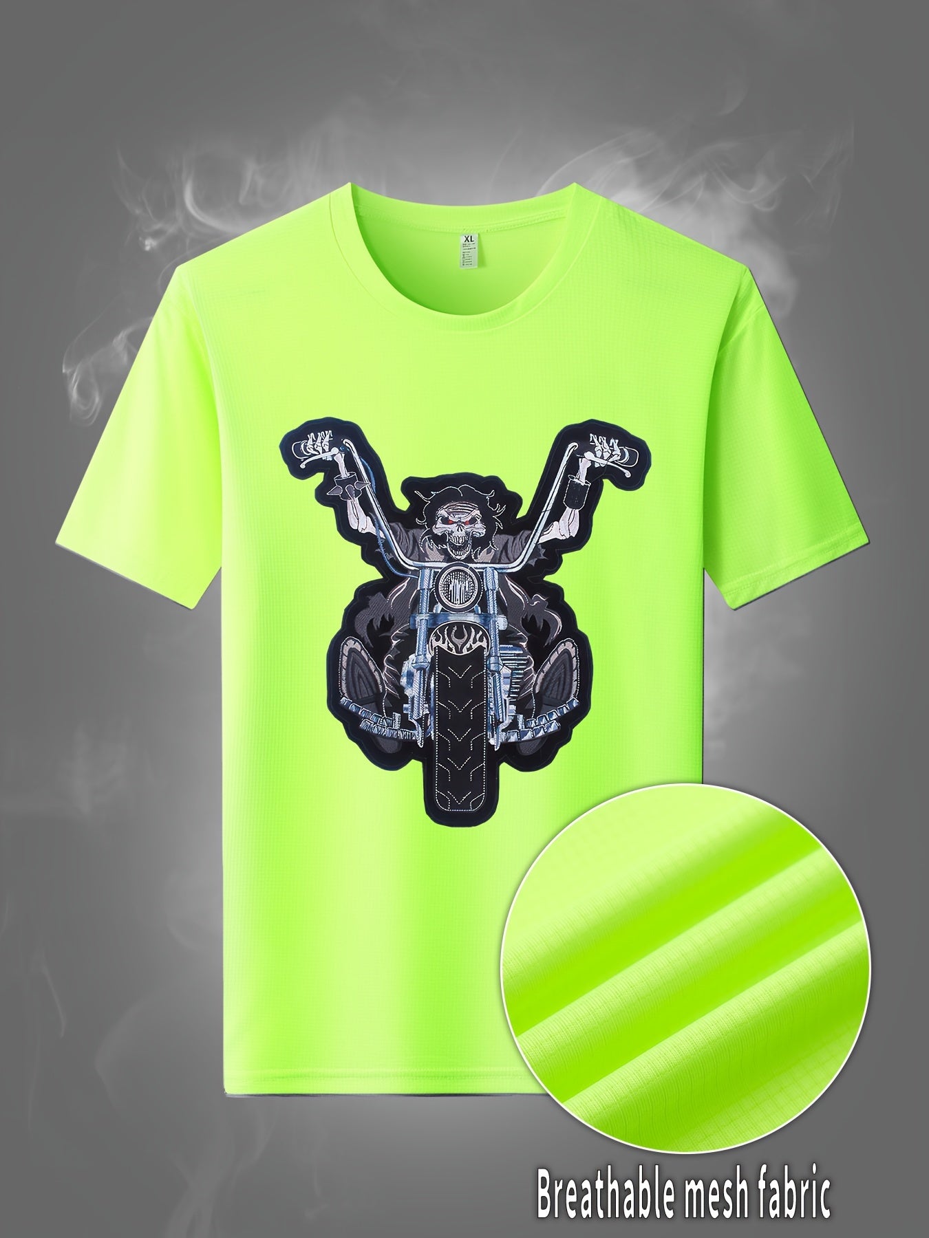 Skeleton Motorcycle Print Men's Graphic Tee for Summer