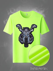 Skeleton Motorcycle Print Men's Graphic Tee for Summer