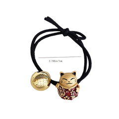 Lucky Cat Rubber Band Golden Beads Hair Ring Hair Rope Hair Accessorie