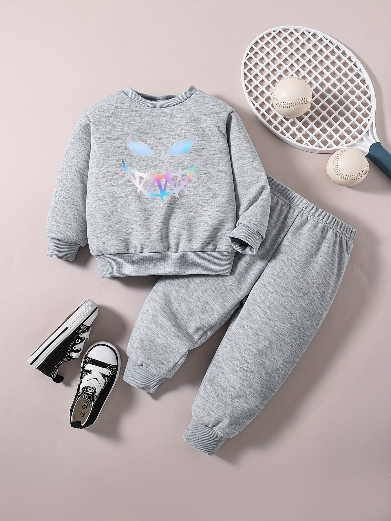Baby Boy Smile Face Sweatshirt Pants Set Kids Casual Outfit
