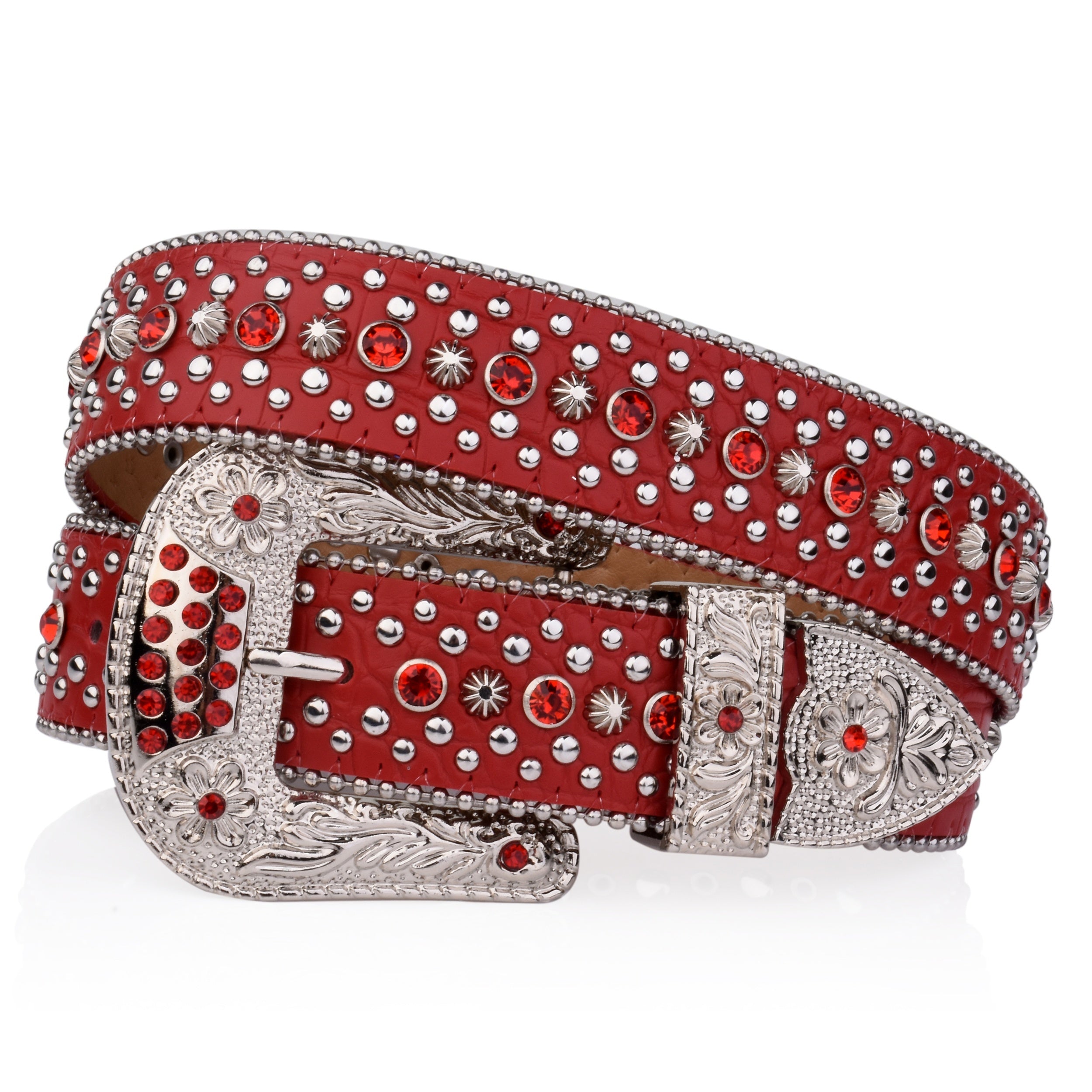 Y2K Red Rhinestone Inlaid Beads Decor PU Belt