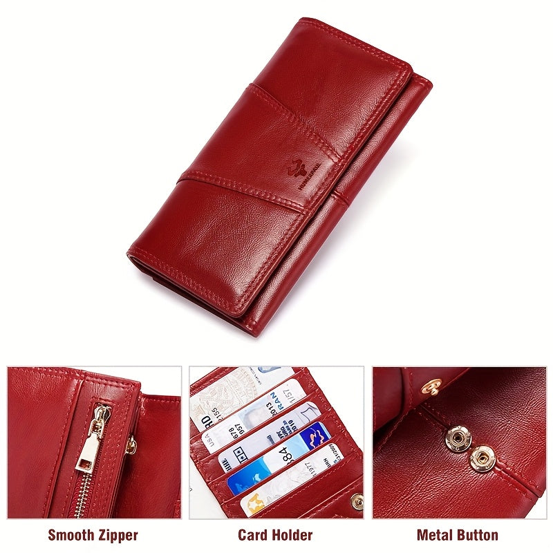 HUMERPAUL Women's Red Leather RFID Blocking Wallet