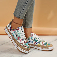 Floral Print Slip On Sneakers for Women Zipper Detail Outdoor Shoes