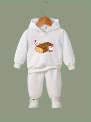Girls 2pc Bread Pattern Hooded Sweatshirt & Sweatpants Set