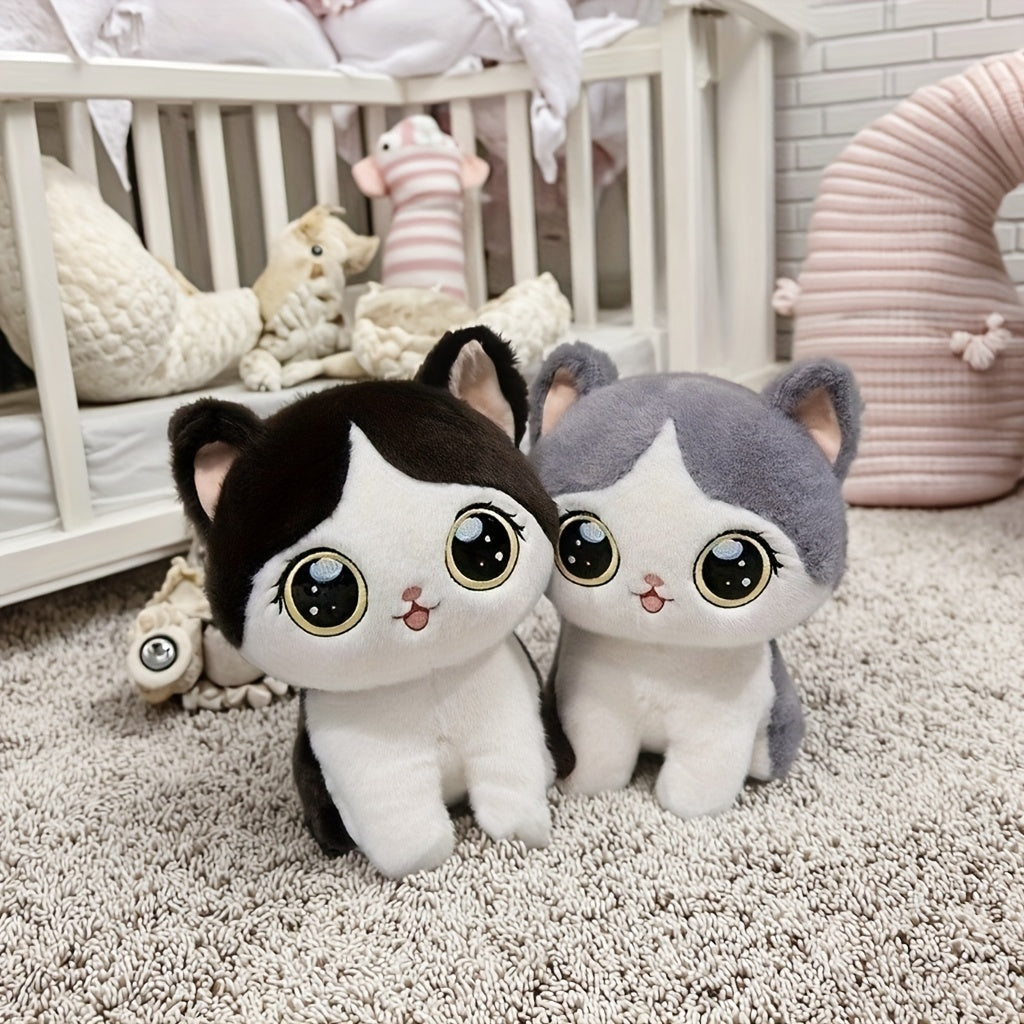 Cute Kitten Plush Toy with Green Eyes, Soft Fabric