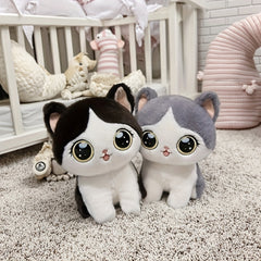 Cute Kitten Plush Toy with Green Eyes, Soft Fabric
