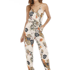 Leaves Print Split Jumpsuit Women's Clothing