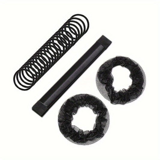 2pcs Elastic Hairnet for Ballet Dance with Hair Ties and Bun Maker