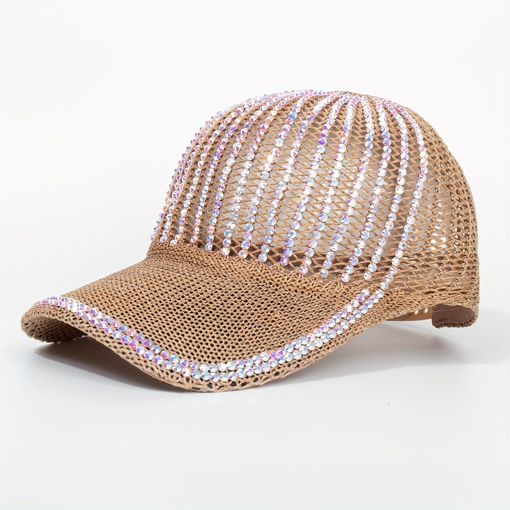 Breathable Rhinestone Baseball Cap Adjustable Sun Hat for Women