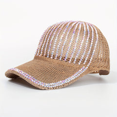 Breathable Rhinestone Baseball Cap Adjustable Sun Hat for Women