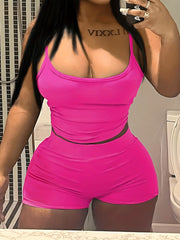 Solid Workout Two piece Set Sleeveless Cami Top & Slim Shorts