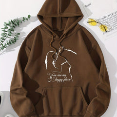 Girl & Horse Print Kangaroo Pocket Hoodie Long Sleeve Drawstring Hoodies