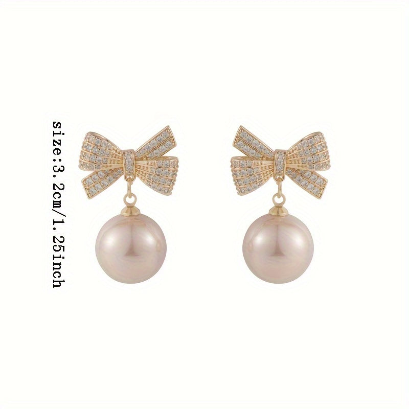 Bow Faux Pearl Earrings Party Jewelry Holiday Birthday Gift