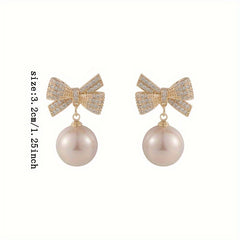 Bow Faux Pearl Earrings Party Jewelry Holiday Birthday Gift