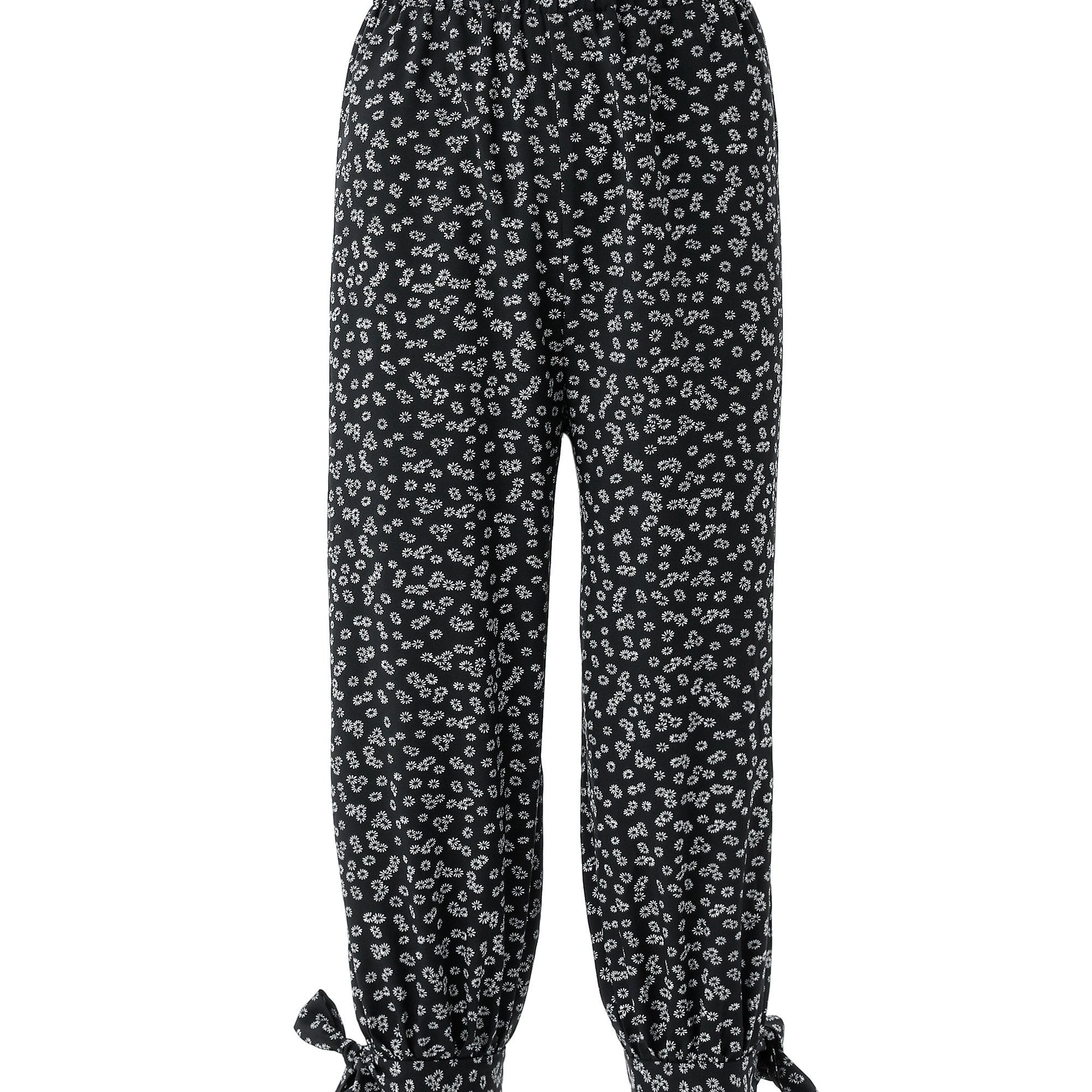 Floral Print Capris Pants Elastic Waist Casual Spring Summer