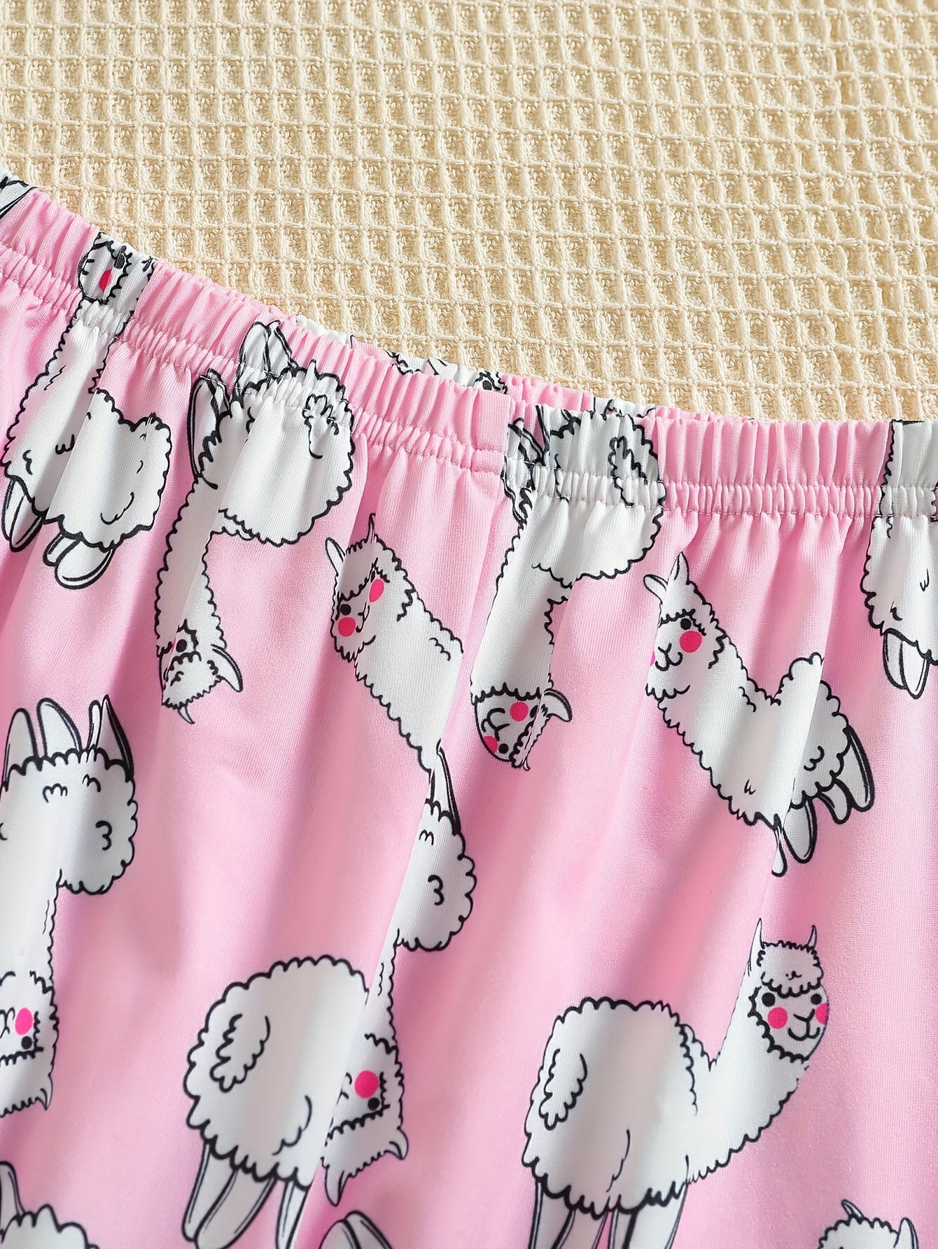 Alpaca Pattern Pajamas Button Front Top & Pants Set