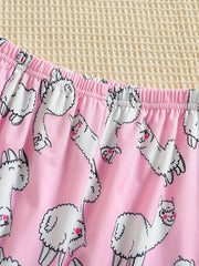 Alpaca Pattern Pajamas Button Front Top & Pants Set
