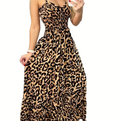 Sexy Leopard Print Nipped Waist Maxi Dress