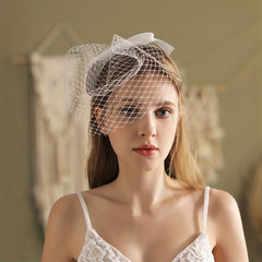 Short Mesh Head Veil With Comb And Satin Bowknot