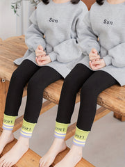 2 Packs Girls' Fleece Jogger Leggings, Warm & Stretchy Tight Pants