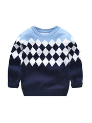 Boys Knitted Argyle Plaid Pullover Sweater