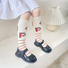 Girls Cartoon Dog Print Calf Socks Breathable Crew Socks