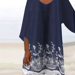 Women's Plus Floral Print Half Sleeve V Neck Casual Dress