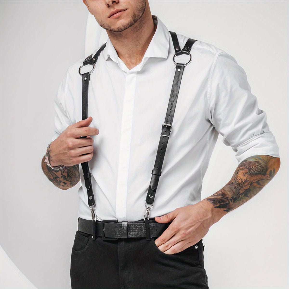 Men's Leather Suspenders Belt Shoulder Harness