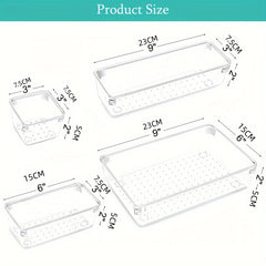 4pcs Clear Plastic Storage Tray Drawer Organizer Set Non Slip Storage Box