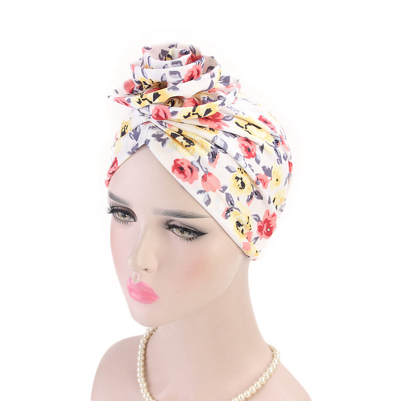 Boho Print Swirl Knotted Turban Cap Hair Bonnet Women's Hat