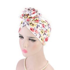 Boho Print Swirl Knotted Turban Cap Hair Bonnet Women's Hat