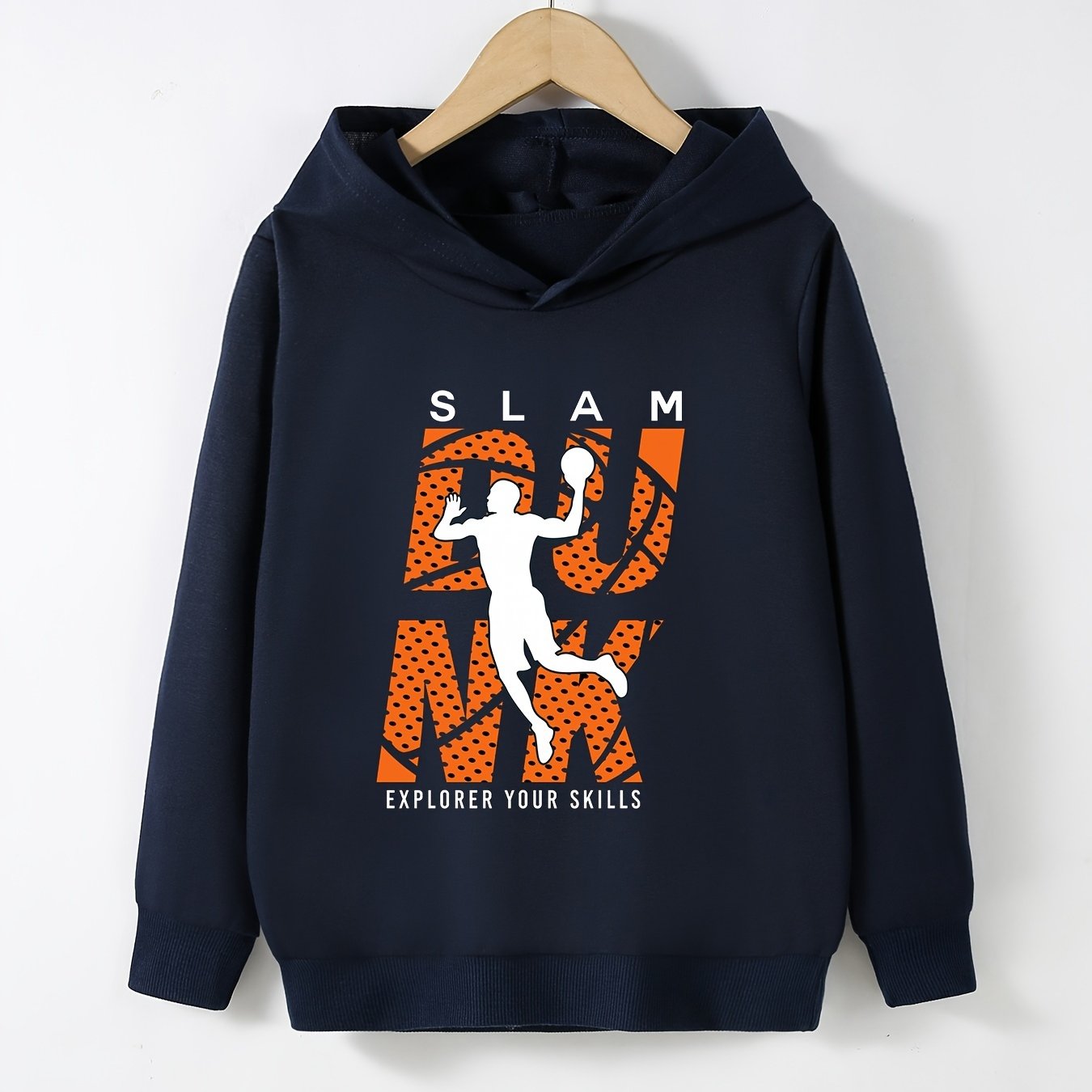 Boys Basketball Player Print Hoodie, Spring Fall Kids Sweatshirt