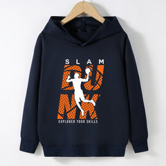 Boys Basketball Player Print Hoodie, Spring Fall Kids Sweatshirt
