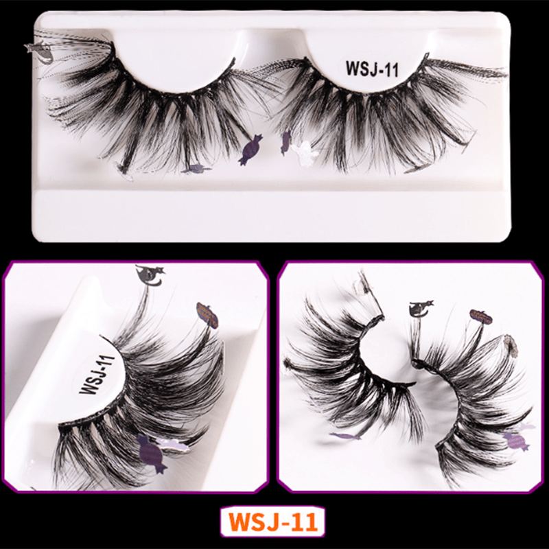 Halloween Style False Eyelashes Faux Mink Lashes Sequin Decorative