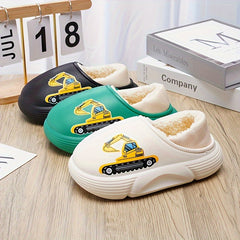 Boys Cartoon Plus Fleece House Shoes Soft Non Slip Indoor Walking Shoes